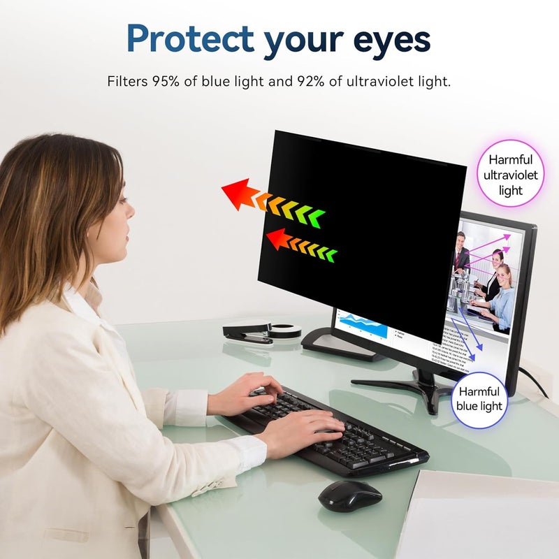 Protescreen [2-Pack] 24 Inch Magnetic Computer Privacy Screen Filter for 16:9 Widescreen Monitor, Removable Eye Protection Anti Glare Blue Light Filter Privacy Shield, Anti Spy Screen Protector Film 24 in - Image 3